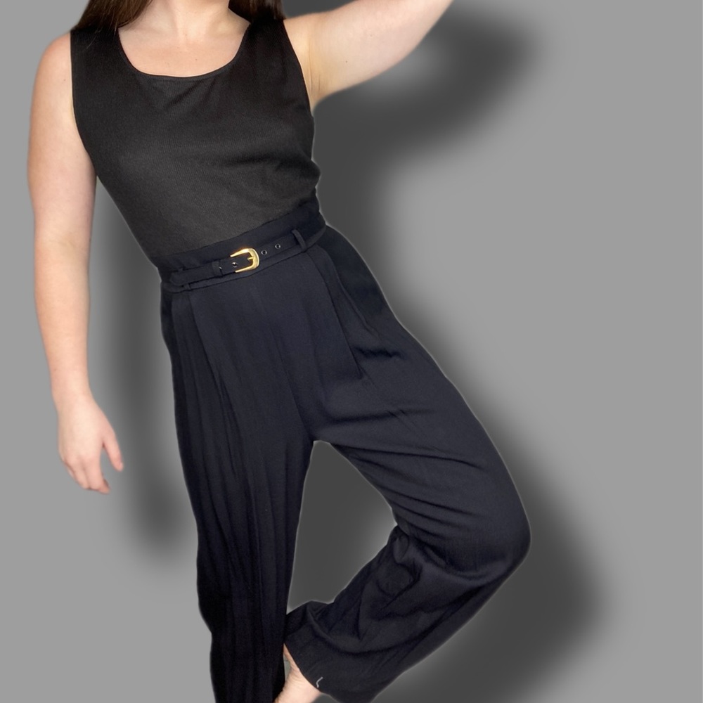 Vintage 1980s Black Sleeveless Jumpsuit By Jsj Petites